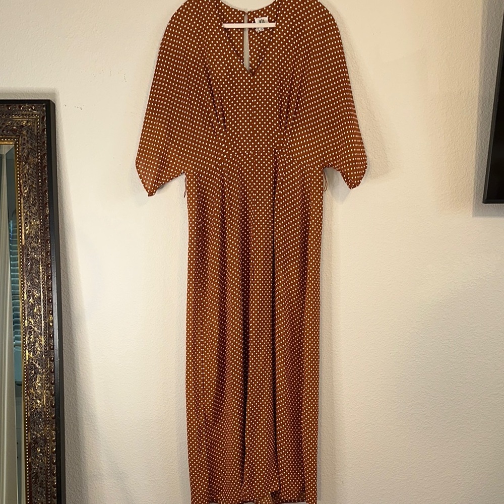 Brown Dolman Sleeve‎ V-Neck Jumpsuit for Casual Wear